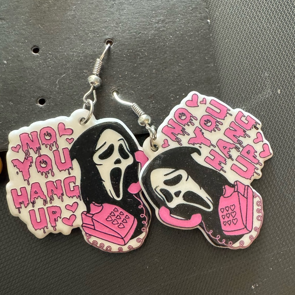 No You Hang Up - Pink and Black Scream Earrings